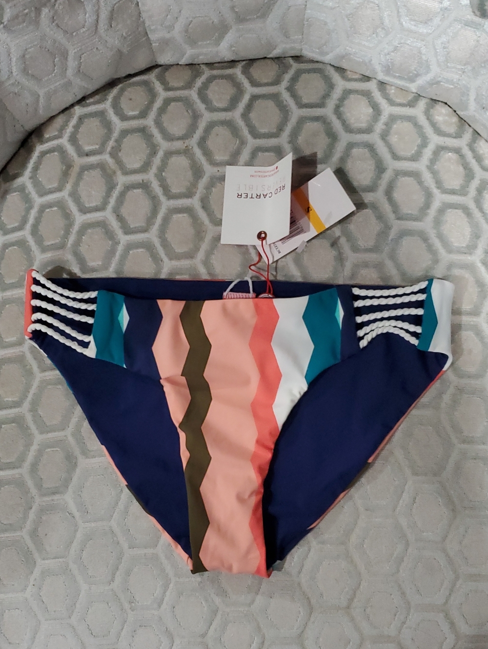 Red Carter Paige Classic Cut Reversible Bikini Bottom Worh Chevron Print